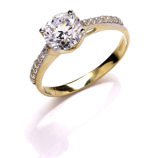 9ct Gold  CZ Solitaire Engagement Shoulder Set Ring - G9R0002