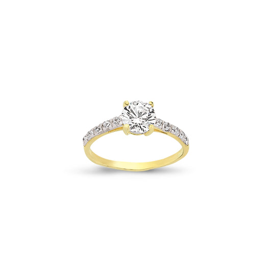 2-Colour 9ct Gold  CZ Shoulder Set Solitaire Engagement Ring - G9R0033