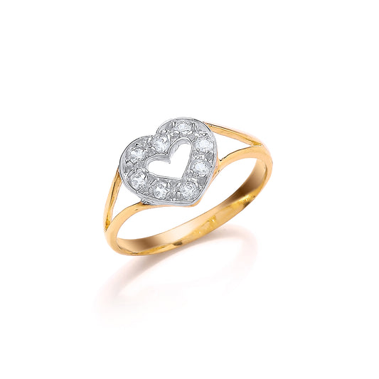 9ct Gold Open Heart w/CZ Ring - G9R9005
