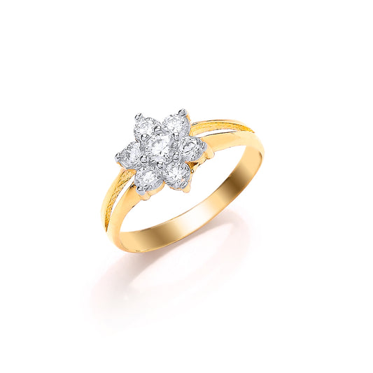 Kids 9ct Gold  CZ Split Shank Flower Cluster Cluster Ring - G9R9007