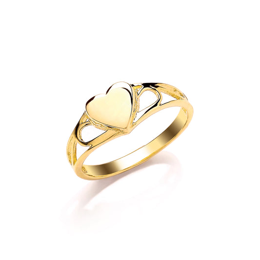 Kids 9ct Gold  Scroll Sides Love Heart Signet Ring - G9R9009