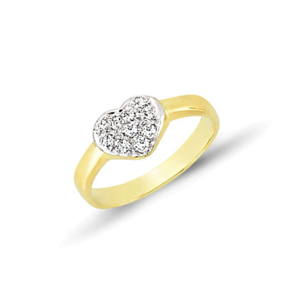 Kids 9ct Gold  CZ Love Heart Pave Cluster Signet Ring - G9R9011