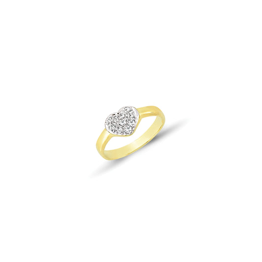 Kids 9ct Gold  CZ Love Heart Pave Cluster Signet Ring - G9R9011