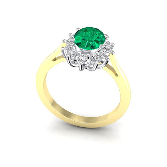 2-Colour 9ct Gold  Green Oval CZ Royal Cluster Engagement Ring - G9R9019EM