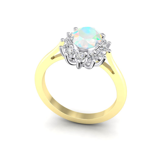 2-Colour 9ct Gold  Rainbow Oval Opal CZ Royal Engagement Ring - G9R9019OP