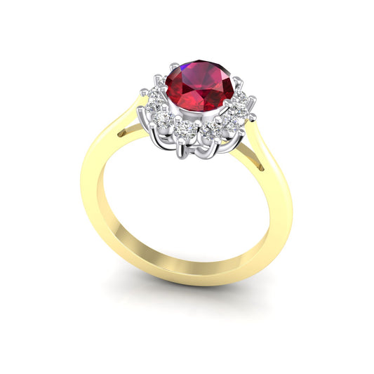 2-Colour 9ct Gold  Red Oval CZ Royal Cluster Engagement Ring - G9R9019RU