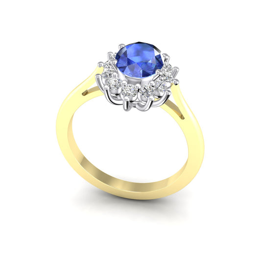 2-Colour 9ct Gold  Blue Oval CZ Royal Cluster Engagement Ring - G9R9019