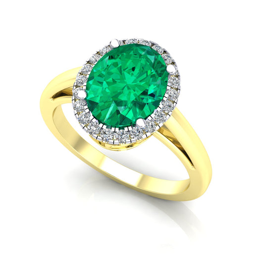 2-Colour 9ct Gold  Green Oval CZ Royal Oval Halo Engagement Ring - G9R9030EM