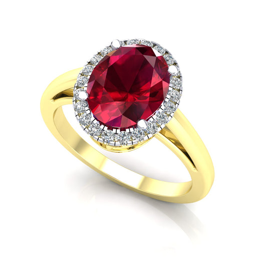 2-Colour 9ct Gold  Red Oval CZ Royal Oval Halo Engagement Ring - G9R9030RU