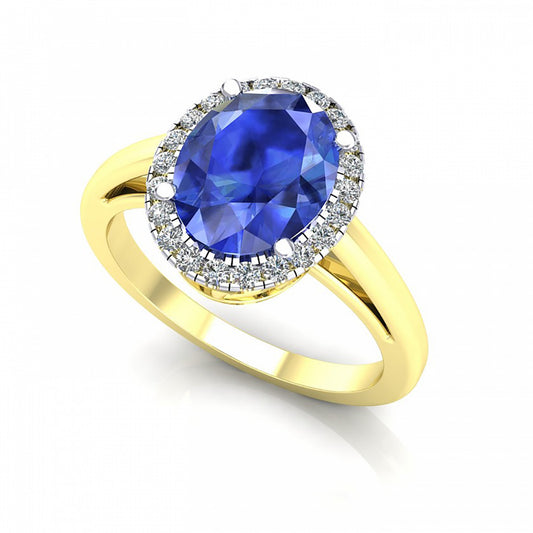 2-Colour 9ct Gold  Blue Oval CZ Royal Oval Halo Engagement Ring - G9R9030SP