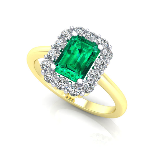 2-Colour 9ct Gold  Green Emerald CZ Rectangular Engagement Ring - G9R9031EM