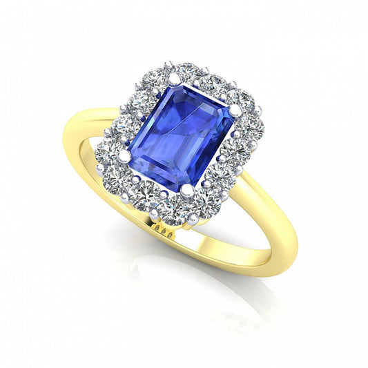 2-Colour 9ct Gold  Blue Emerald CZ Rectangular Engagement Ring - G9R9031SP