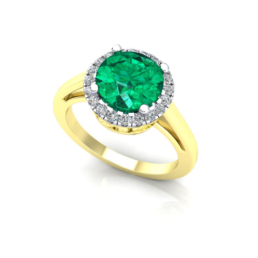 2-Colour 9ct Gold  Green CZ Filigree Gallery Halo Engagement Ring - G9R9034EM