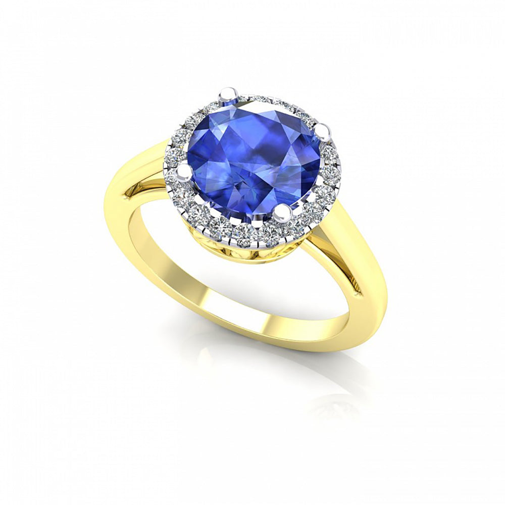 2-Colour 9ct Gold  Blue CZ Filigree Gallery Halo Engagement Ring - G9R9034SP