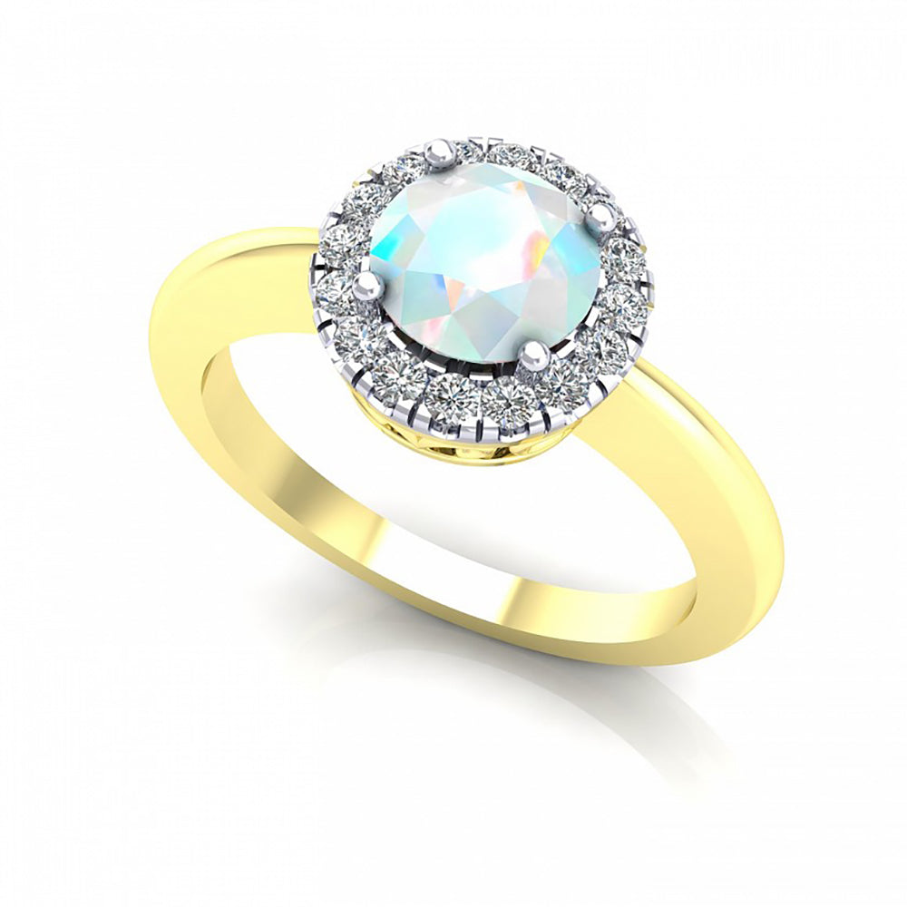 2-Colour 9ct Gold  Rainbow Opal CZ Filigree Halo Engagement Ring - G9R9035OP