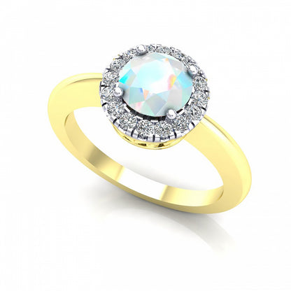 2-Colour 9ct Gold  Rainbow Opal CZ Filigree Halo Engagement Ring - G9R9035OP