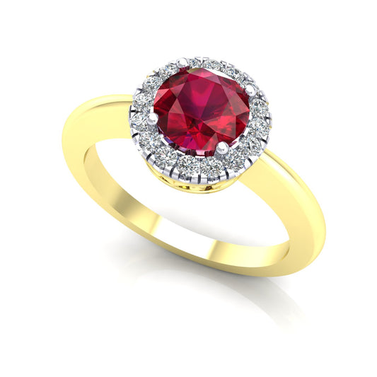 2-Colour 9ct Gold  Red CZ Filigree Gallery Halo Engagement Ring - G9R9035RU