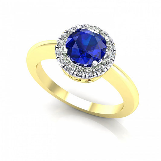 2-Colour 9ct Gold  Blue CZ Filigree Gallery Halo Engagement Ring - G9R9035SP