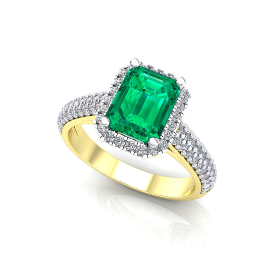 2-Colour 9ct Gold  Green Emerald CZ Shoulder Set Engagement Ring - G9R9036EM