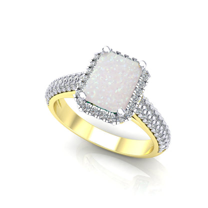 2-Colour 9ct Gold  Rainbow Emerald Opal CZ Engagement Ring - G9R9036OP