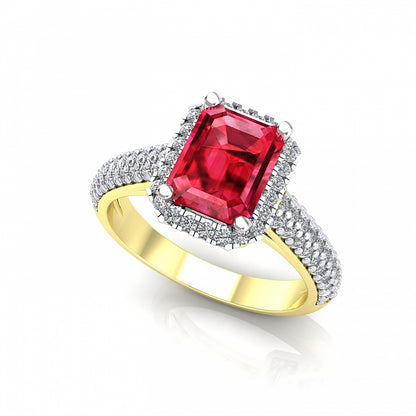 2-Colour 9ct Gold  Red Emerald CZ Shoulder Set Engagement Ring - G9R9036RU