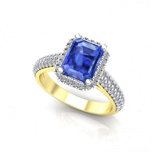 2-Colour 9ct Gold  Blue Emerald CZ Shoulder Set Engagement Ring - G9R9036SP