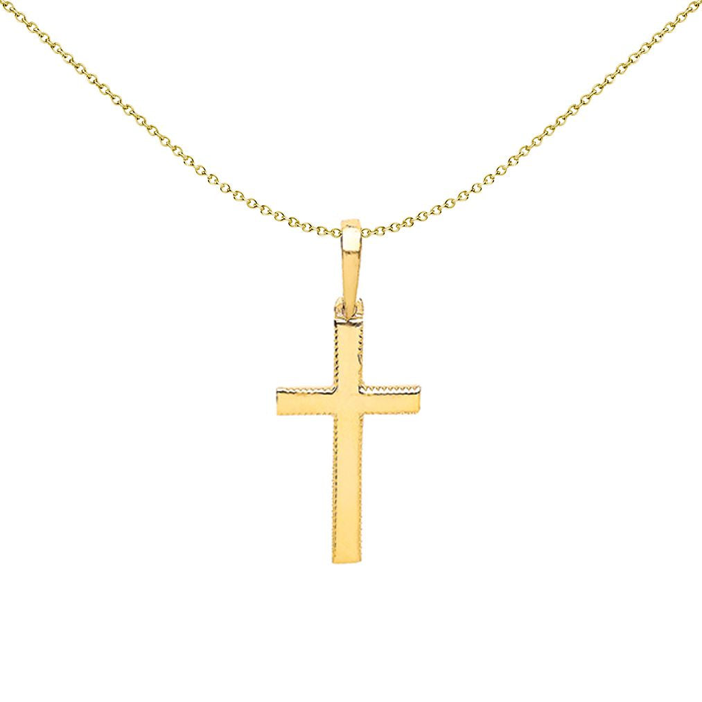 9ct Gold  Corrigated Fluted Edge Plain Religious Cross Pendant - G9X0001