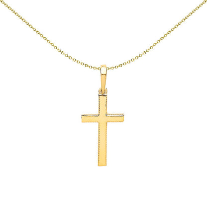 9ct Gold  Corrigated Fluted Edge Plain Religious Cross Pendant - G9X0001