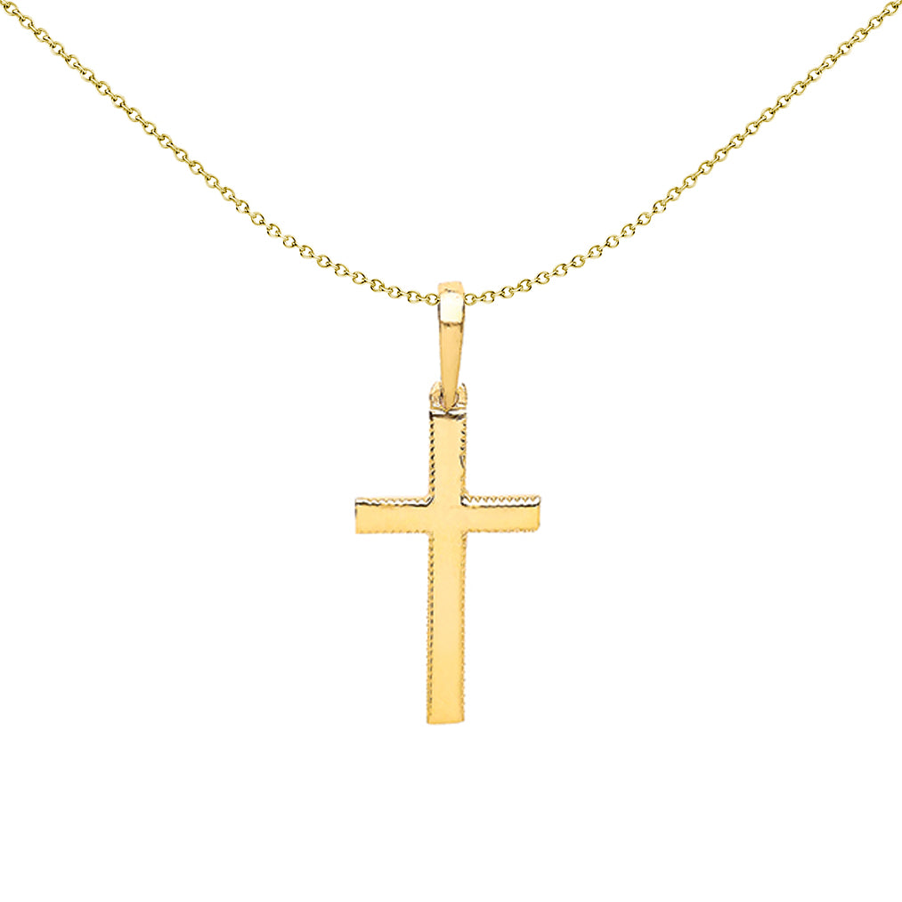 9ct Gold  Corrigated Fluted Edge Plain Religious Cross Pendant - G9X0001