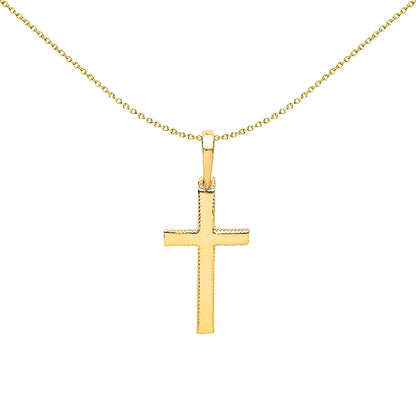 9ct Gold  Corrigated Fluted Edge Plain Religious Cross Pendant - G9X0001