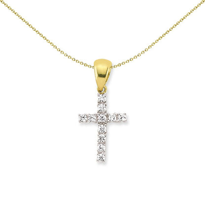 2-Colour 9ct Gold  CZ Eternity Cluster Religious Cross Pendant - G9X0007