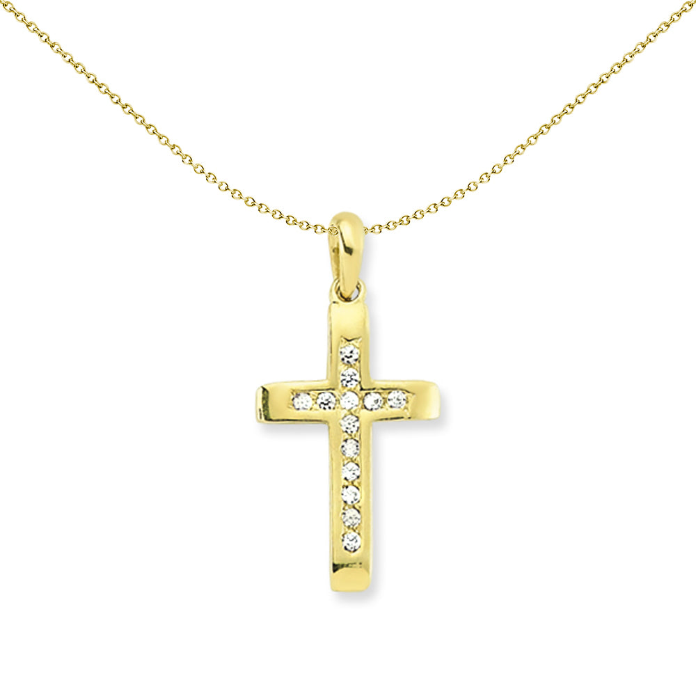 9ct Gold  Channel Set Bevelled Religious Cross Pendant - G9X0008