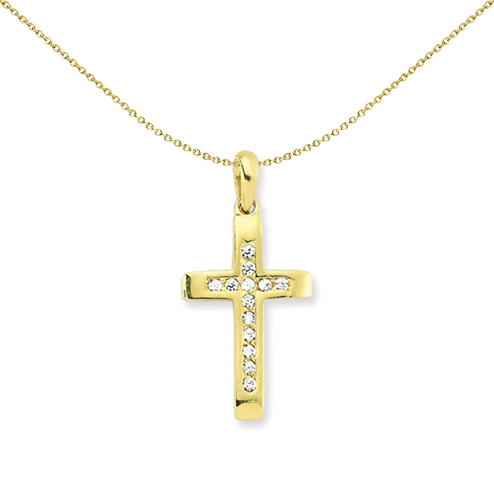 9ct Gold  CZ Channel Set Bevelled Religious Cross Pendant - G9X0008