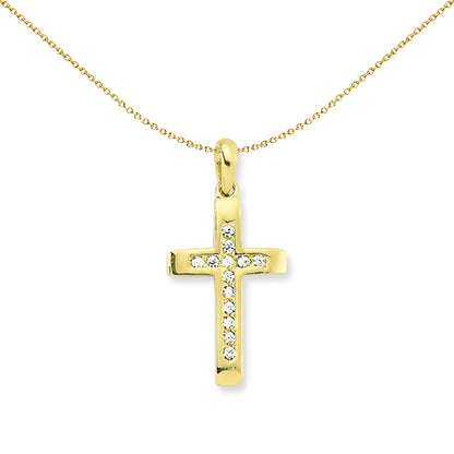 9ct Gold  CZ Channel Set Bevelled Religious Cross Pendant - G9X0008