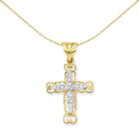 9ct Gold  Filigree CZ Cross Cross - G9X0009