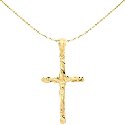 Unisex 9ct Gold  Twisted Rope Crucifix Religious Cross Pendant - G9X0012