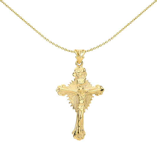 Unisex 9ct Gold  INRI Sun Rays Crucifix Religious Cross Pendant - G9X0013