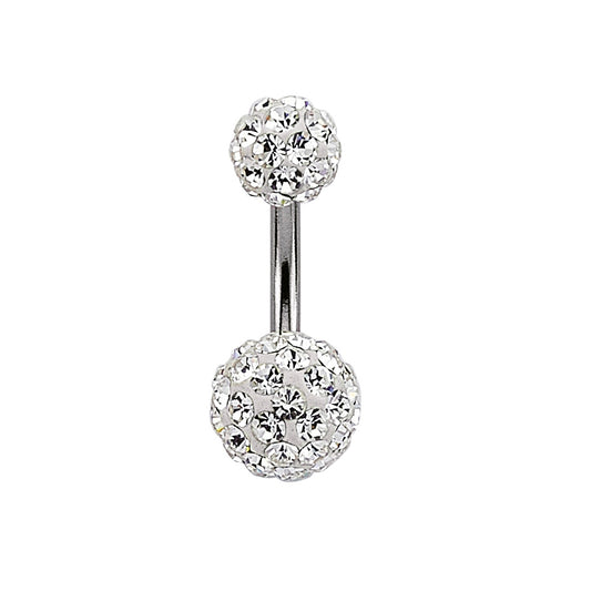 Sterling Silver  White Crystal Disco Ball Banana Belly Bar 6mm 8mm - GBB1