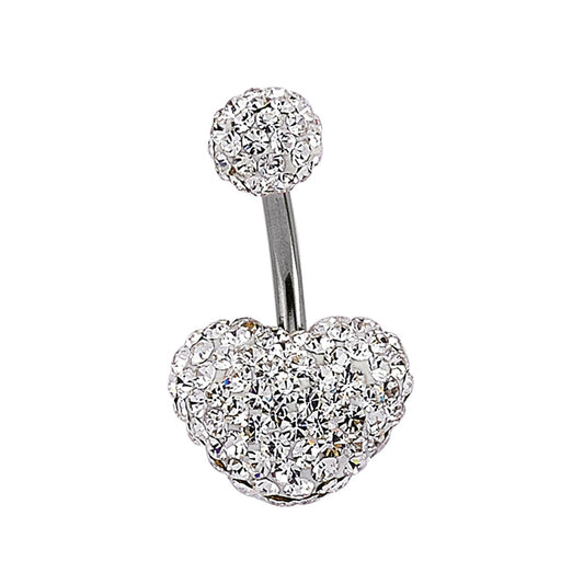 Steel  White Crystal Love Heart Disco Ball Banana Belly Bar - GBB12