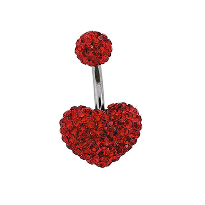 Steel  Scarlet Red Crystal Love Heart Disco Ball Banana Belly Bar - GBB13