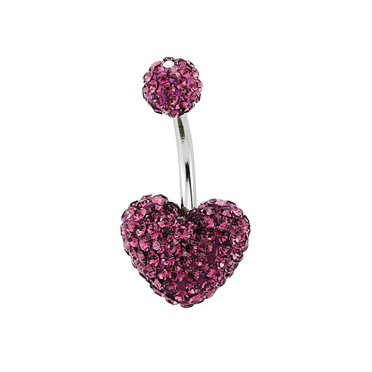 Steel  Purple Crystal Love Heart Disco Ball Banana Belly Bar - GBB18