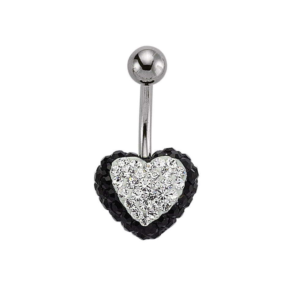 Steel  Noir Black Crystal Love Heart Disco Ball Banana Belly Bar - GBB19