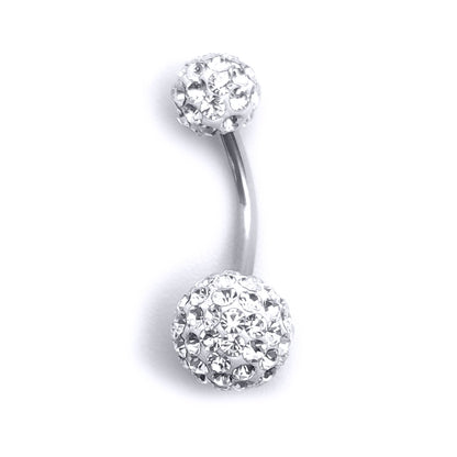 Sterling Silver  White Crystal Disco Ball Banana Belly Bar 6mm 8mm - GBB1