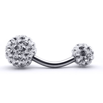 Sterling Silver  White Crystal Disco Ball Banana Belly Bar 6mm 8mm - GBB1