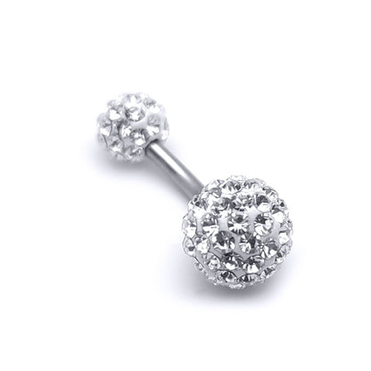 Sterling Silver  White Crystal Disco Ball Banana Belly Bar 6mm 8mm - GBB1