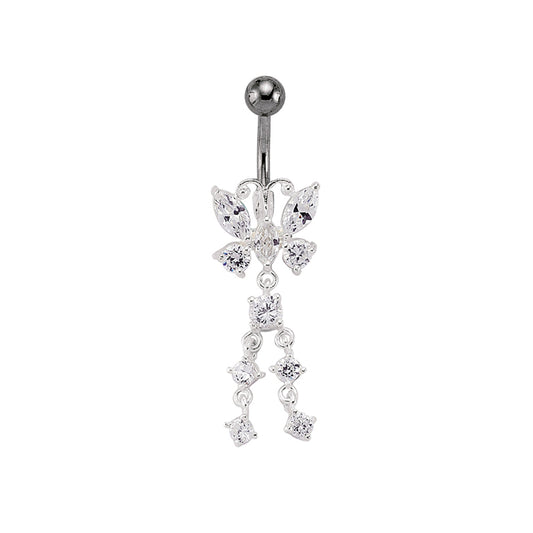 Sterling Silver  CZ Butterfly & Stainless Steel Belly Bar Ball - GBB25