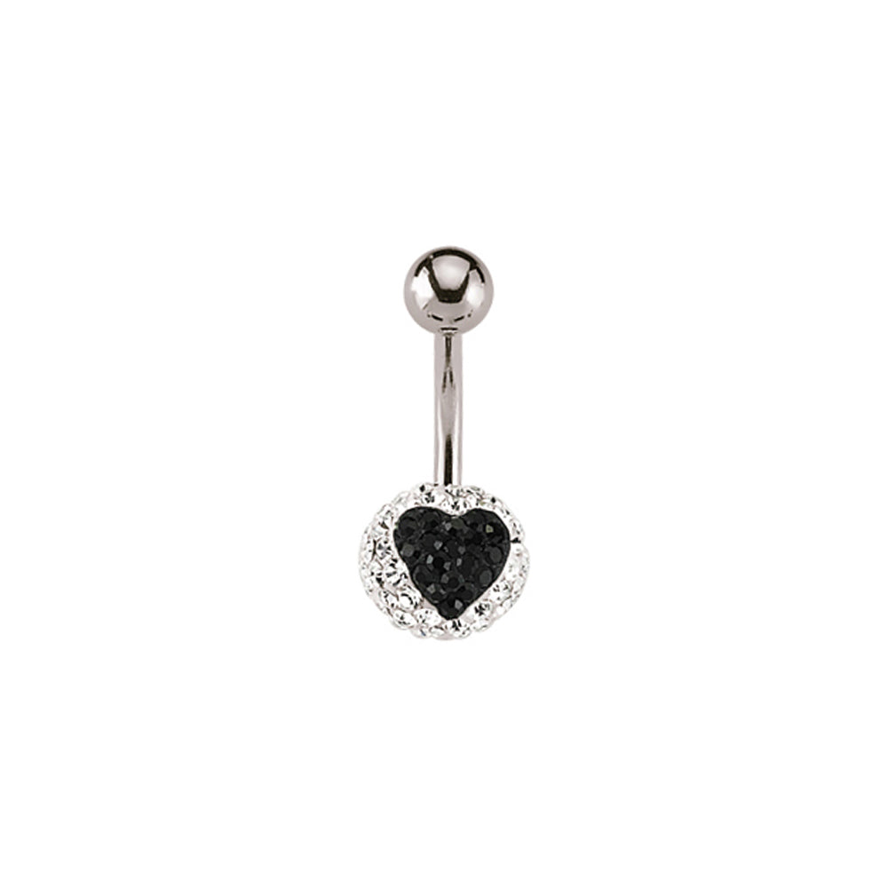 Steel  Noir Black Crystal Love Heart Disco Ball Banana Belly Bar - GBB31