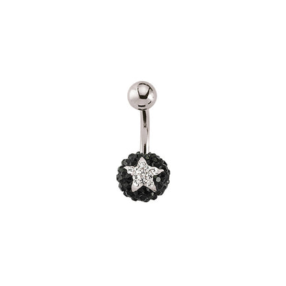 Steel  Noir Black White Crystal Star Disco Ball Banana Belly Bar - GBB34