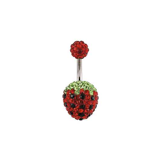 Steel  Scarlet Red Crystal Strawberry Disco Ball Banana Belly Bar - GBB35