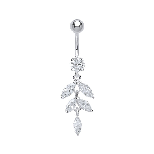 Sterling Silver  Pear CZ Petals & Stainless Steel Belly Bar Ball - GBB38